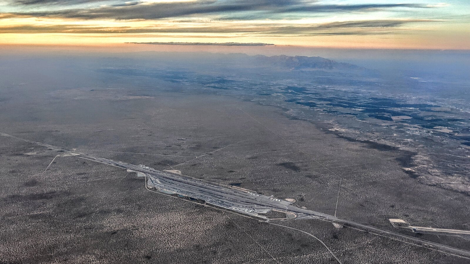 Aerial view of the Union Pacific intermodal terminal near Santa Teresa, New Mexico.
