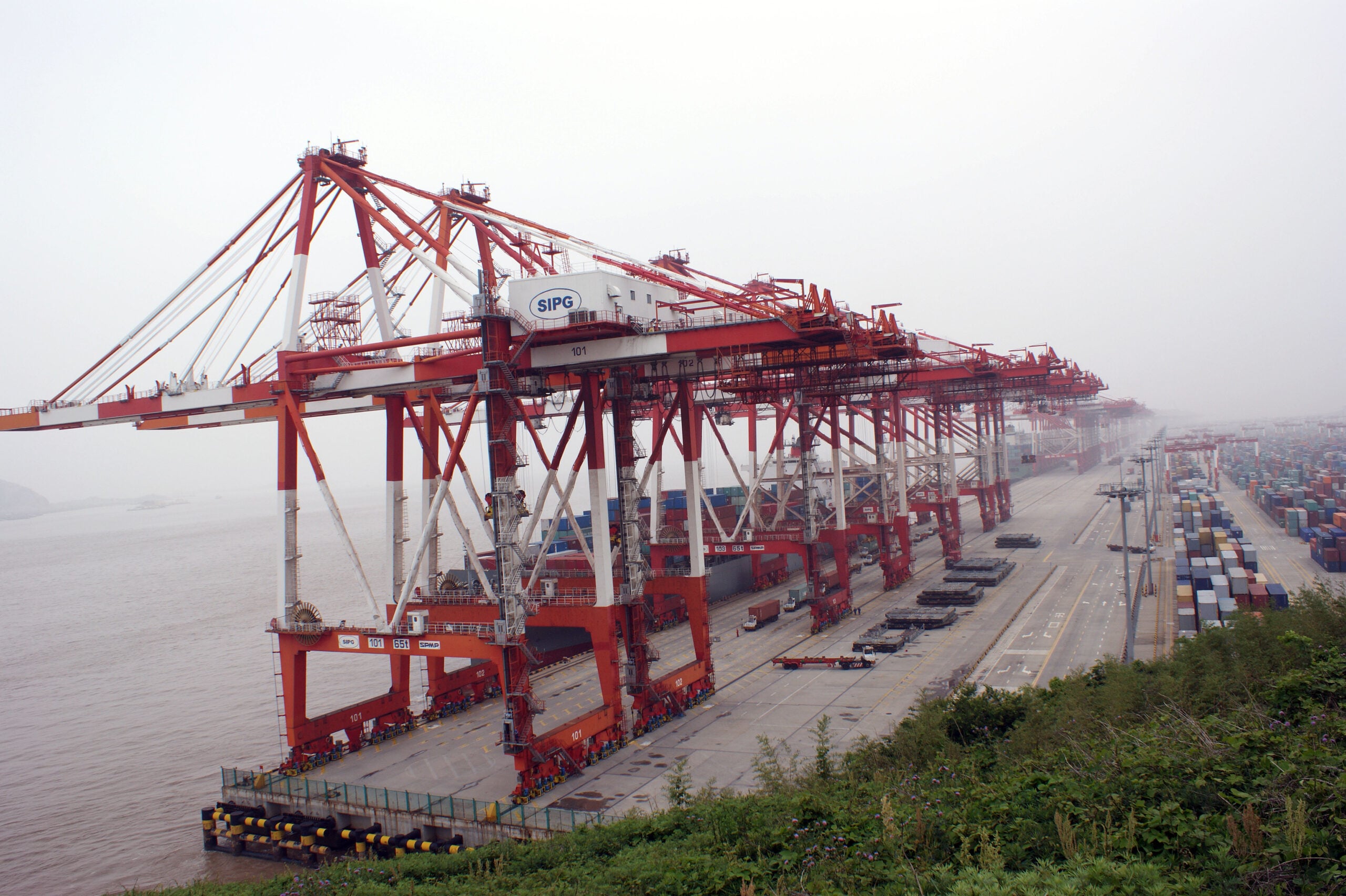 Container stacks and cranes at Shanghai’s Yangshan Deepwater Port
